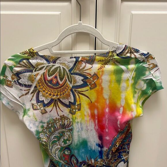 Y2K Cache Vintage Diamanté Studded Floral Paisley Fitted T-shirt - Picture 7 of 9